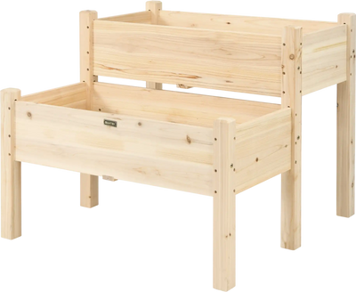 Costway 2-Tier Wooden Raised Garden Bed with Legs & Drain Holes 40185673 New