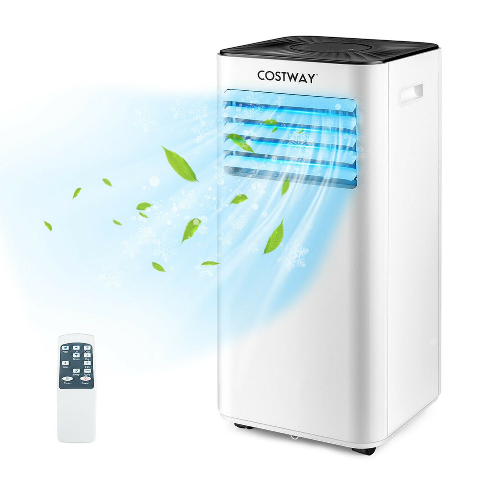 Portable air conditioner with remote control, 10000 BTU, featuring 4 modes and 2 speed adjustments for versatile.