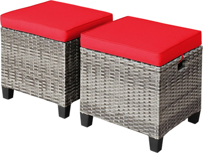 Costway 2-Pc Patio Rattan Ottoman Seat Removable Cushions 37201946 New