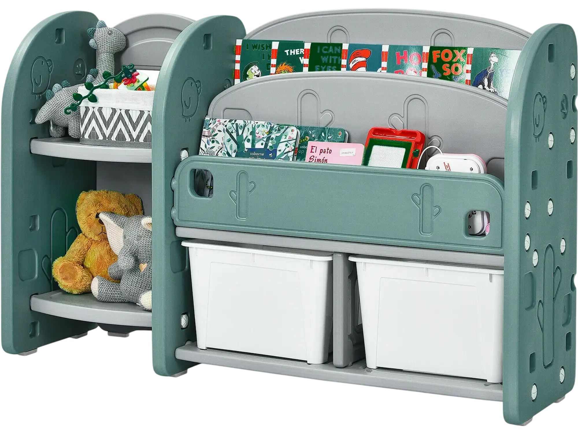 Costway Kids Toy Storage Organizer 2-Tier Bookshelf Plastic Bins 57124963 New