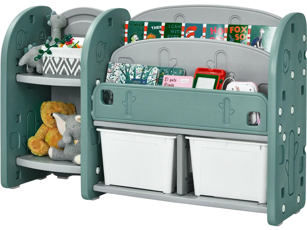 Kids Toy Storage Organizer with 2-Tier Bookshelf and Plastic Bins