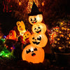 Stacked inflatable pumpkins with witch's hat, LED lights, and unique expressions for Halloween decoration.