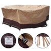 Waterproof 72-inch oval/rect garden table cover in tan and brown, made of durable non-woven fabric for outdoor.