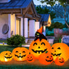 Inflatable Halloween pumpkin combo with a witch black cat, featuring orange LED lights for outdoor decoration.