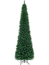 9-foot PVC artificial slim pencil Christmas tree with dense needles, ideal for small spaces and easy to assemble.