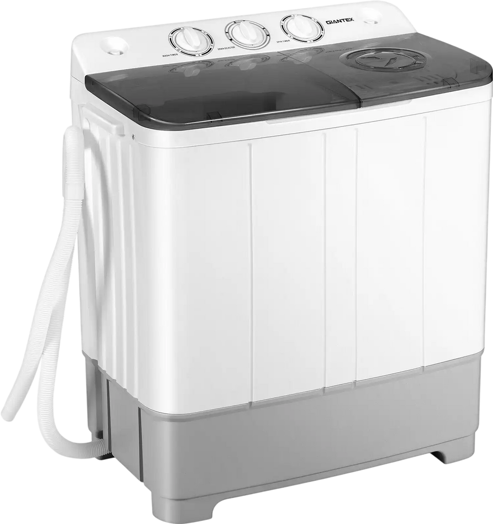 Portable 2-in-1 washing machine with 22lbs capacity, adjustable timer, and twin tub design for efficient washing and.