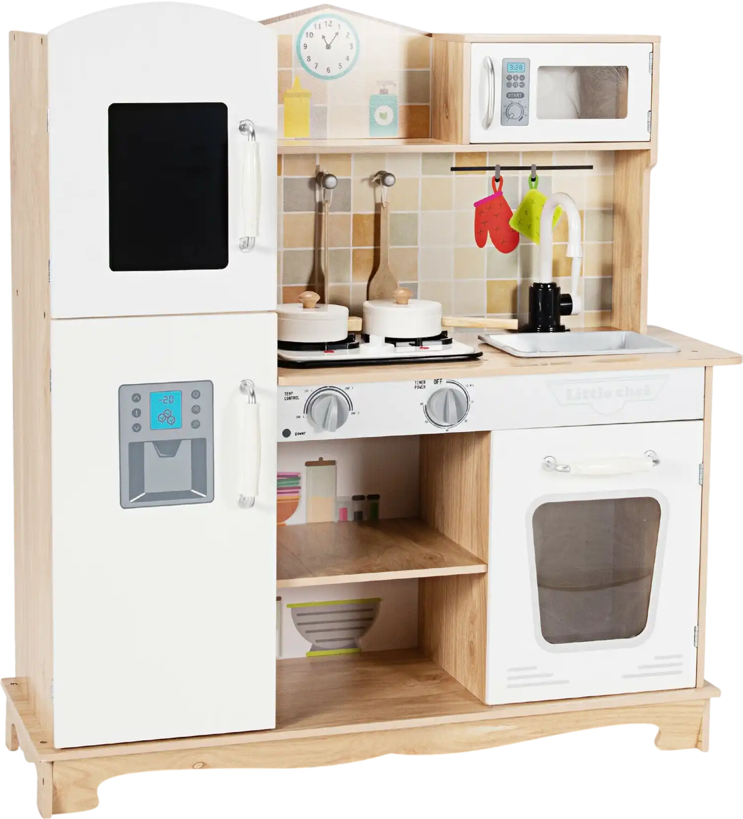 Costway Wooden Kids Pretend Kitchen Playset Cooking Toy w/ Utensils Sound 23907584 New