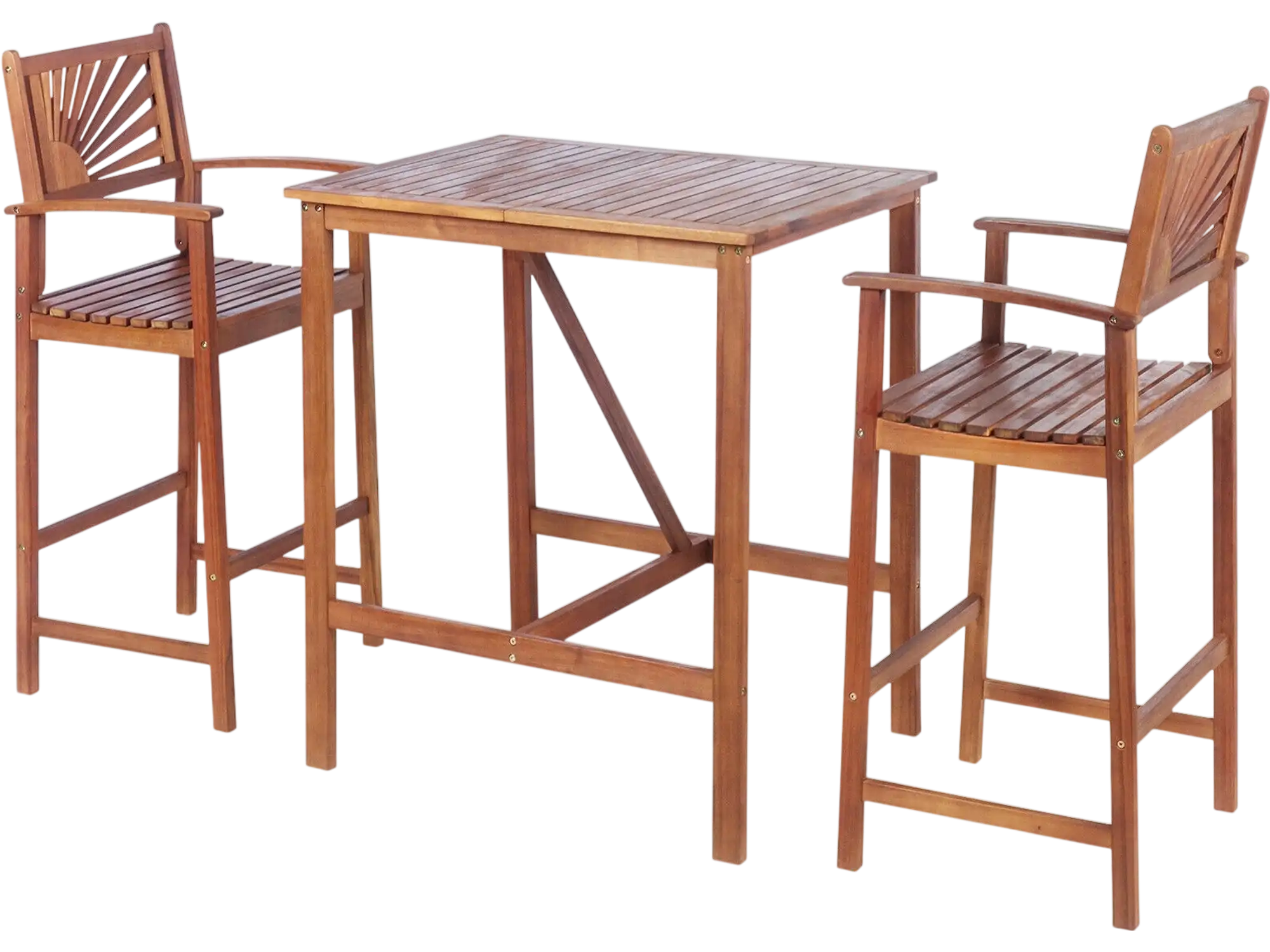 Costway 3-Pc Acacia Wood Patio Bar Set Sunflower Backrest 12360497 New