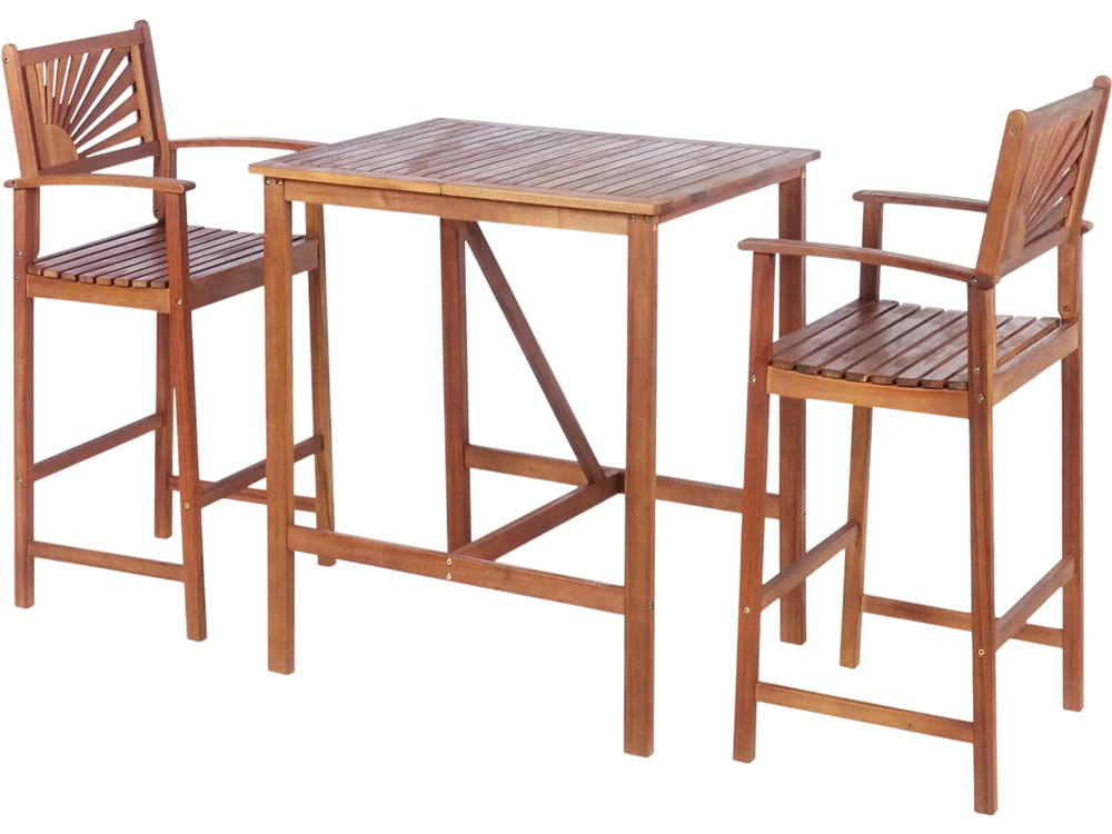 3 Pieces Acacia Wood Patio Bar Set with Sunflower Patterned Backrest