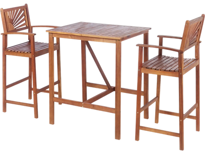 Costway 3-Pc Acacia Wood Patio Bar Set Sunflower Backrest 12360497 New
