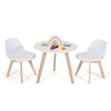 Kids activity play table with two white chairs and beech legs, perfect for safe and comfortable playtime.