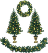 4 Pieces Christmas Decoration Set with Garland Wreath and Entrance Trees