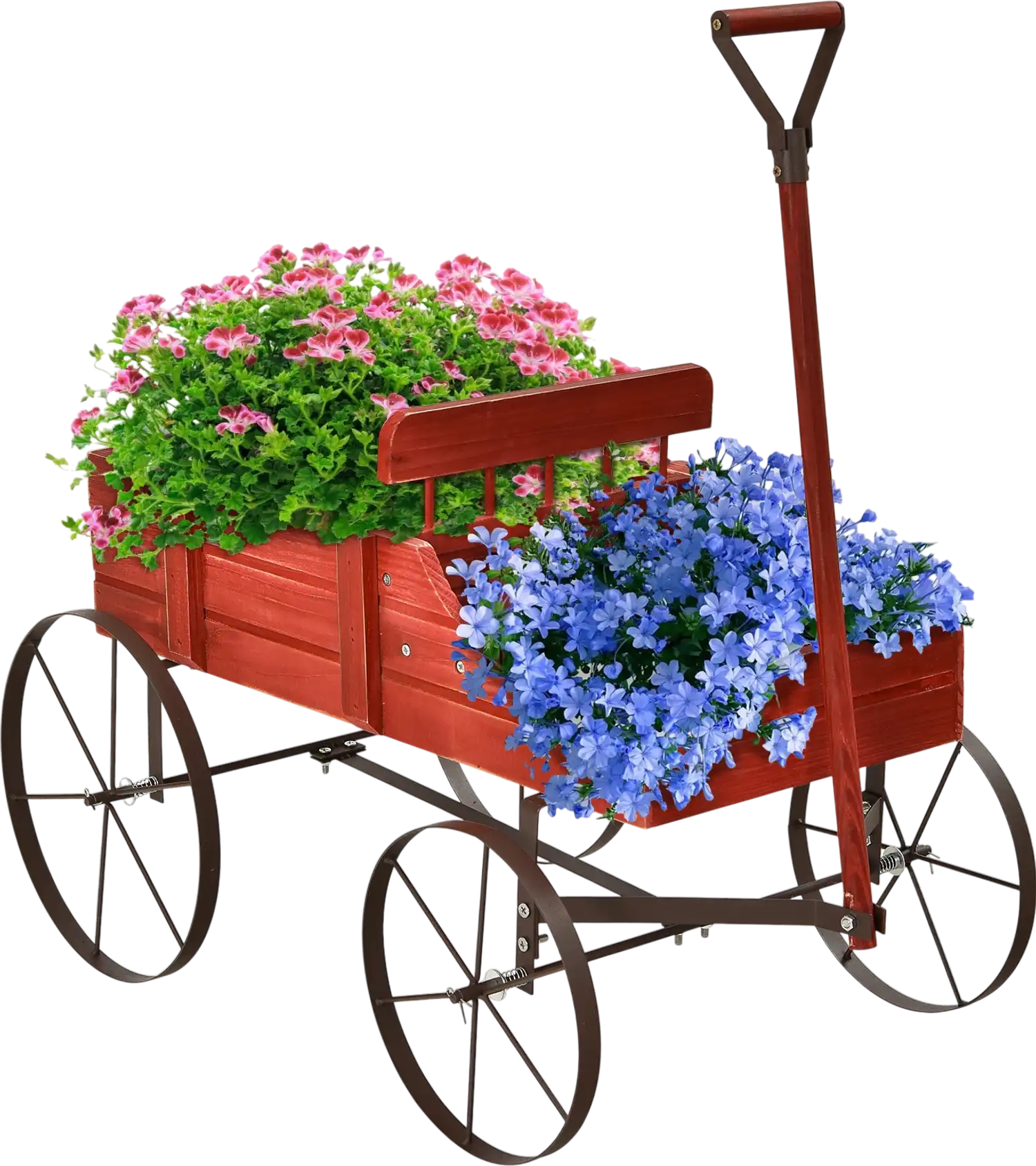 Costway Wooden Wagon Garden Planter Bed w/ Metal Wheels 28047651 New