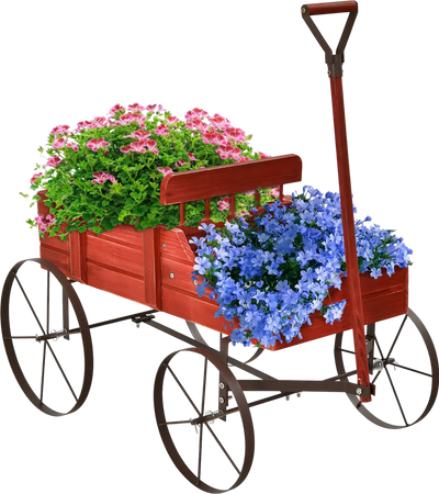 Costway Wooden Wagon Garden Planter Bed Metal Wheels 28047651 New