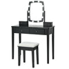 Black vanity table set with lighted mirror, featuring 10 dimmable bulbs and ample storage, perfect for bedroom or.