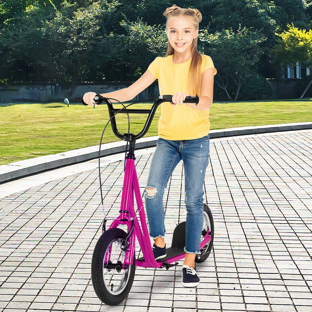 Height Adjustable Kid Kick Scooter with 12 Inch Air Filled Wheel-Pink - Gallery View 1 of 11