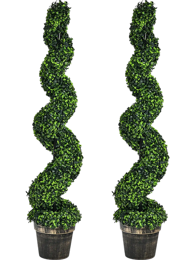Costway 2-Pack 4' Artificial Spiral Boxwood Topiary Indoor Outdoor Decor 21459736 New