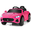 Pink 12V Maserati kids ride-on car with remote control, LED lights, and safety features for fun and secure driving.