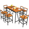 7-piece acacia wood patio bar set with 6 stools, featuring an umbrella hole, ideal for outdoor dining and gatherings.