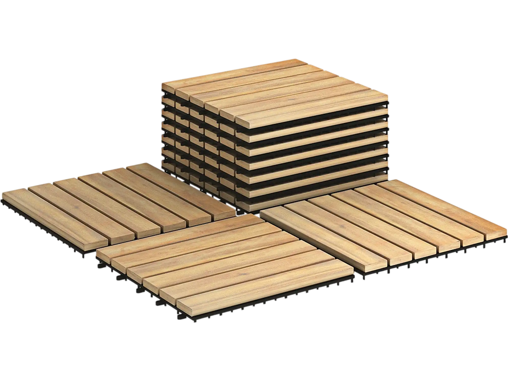 10 Pieces 12 x 12 Inch Acacia Wood Interlocking Tile Flooring