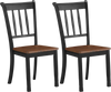 Set of 2 solid black spindle back dining chairs with rubber wood seats, perfect for dining rooms and kitchens.