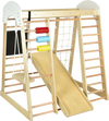 Wooden 8-in-1 indoor playground climbing gym with slide, swing, and climbing features for children, supporting up to.