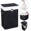 Rectangle black bamboo laundry hamper with lid, large 19 Gal capacity, detachable cotton inner pocket for easy.
