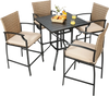 5 Pieces Outdoor Rattan Bistro Bar Stool Table Set with Cushions