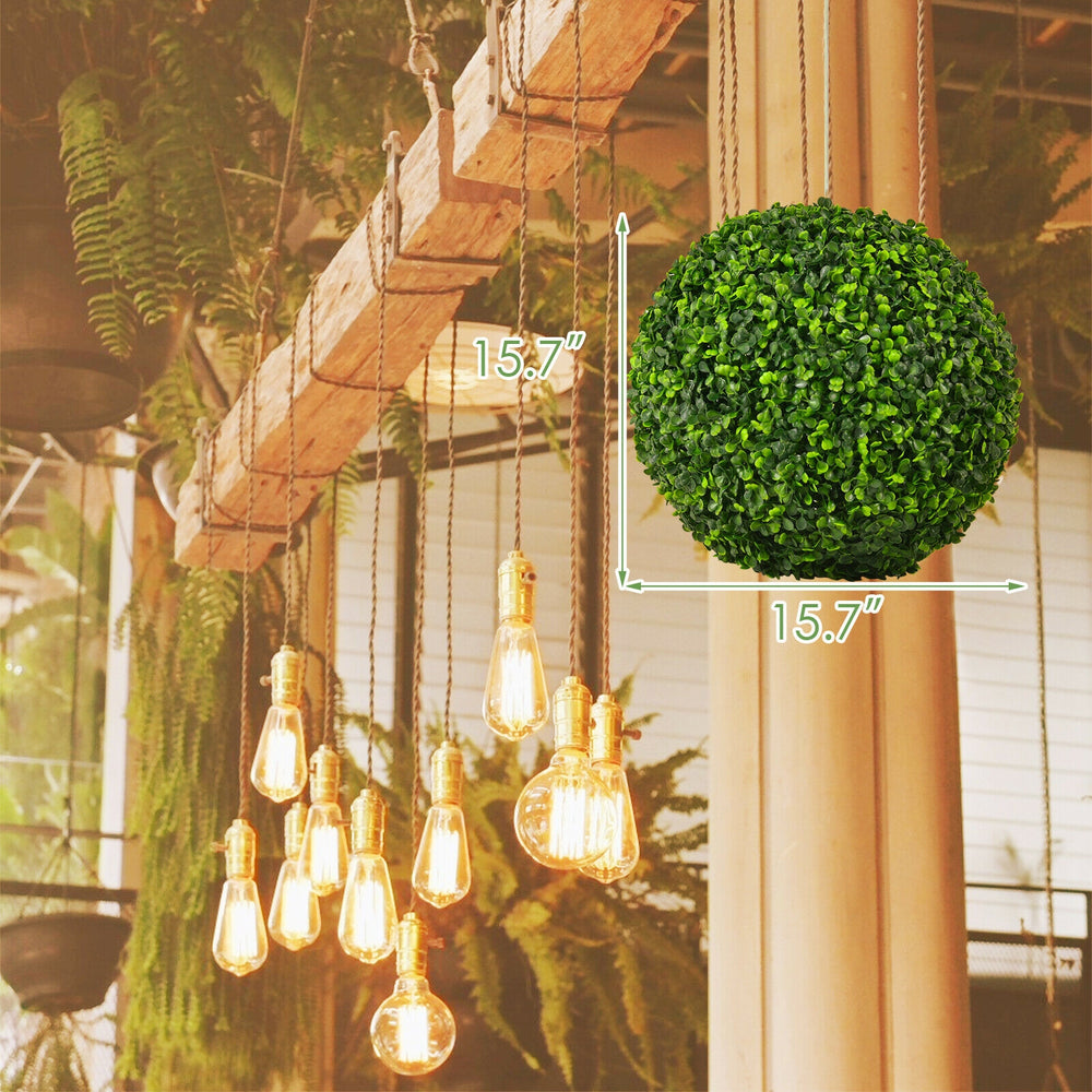 Artificial boxwood topiary ball, 15.7 inches, eco-friendly PE leaves, ideal for indoor and outdoor decoration.