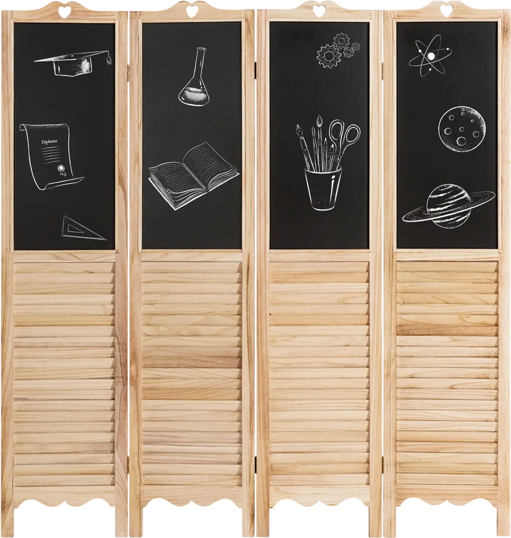 4-Panel Folding Privacy Room Divider Screen with Chalkboard 