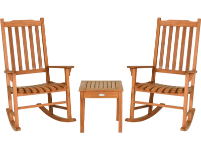 Costway 3-Piece Eucalyptus Rocking Chair Patio Set with Coffee Table 03486527 New