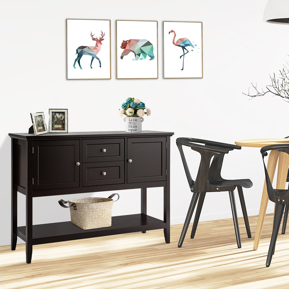 Wooden Sideboard Buffet Console Table with Drawers and Storage-Brown - Gallery View 1 of 10