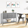 Gray wooden sideboard buffet console table with drawers and storage, ideal for living room or dining room organization.