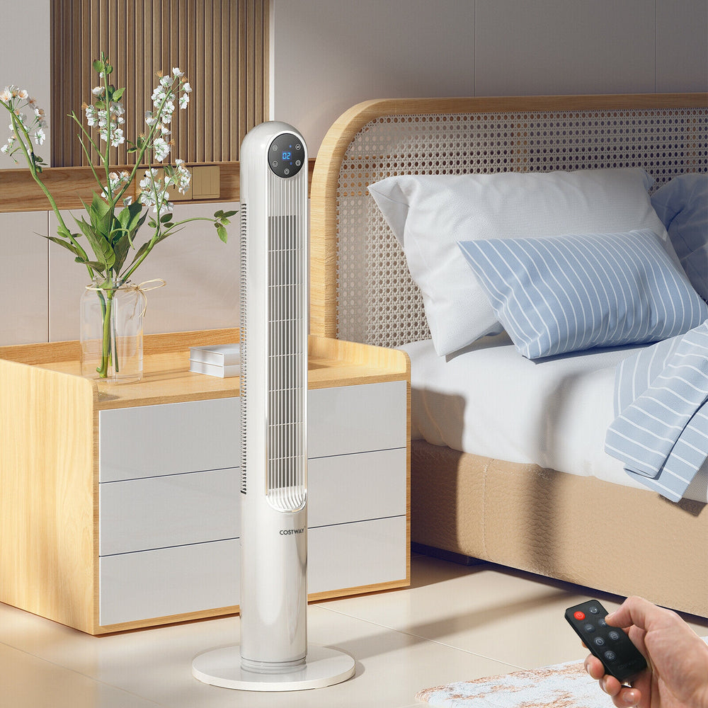42 Inch 80 Degree Tower Fan with Smart Display Panel and Remote Control-White - Gallery View 1 of 12