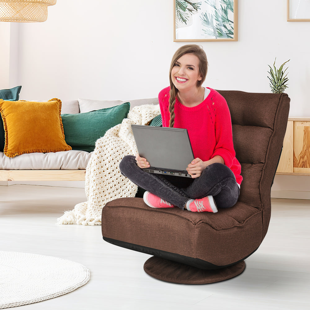 5-Position Folding Floor Gaming Chair-Rustic Brown - Gallery View 1 of 8