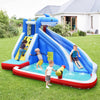 Inflatable Shark Bounce House with water slide and climbing wall, perfect for backyard fun for kids aged 4-12.