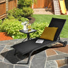 Adjustable black outdoor chaise recliner with wheels, featuring a breathable fabric, perfect for patio relaxation.