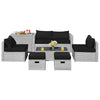 8-piece patio rattan furniture set in black with cushions, featuring a coffee table and waterproof cover for outdoor.