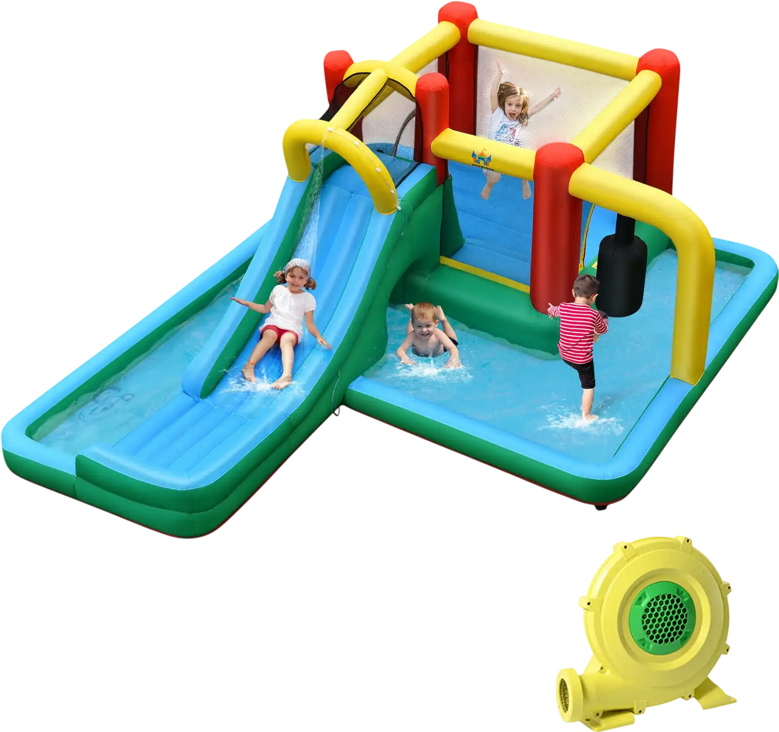 Costway Inflatable Water Slide Bounce House w/ Climbing Wall Tunnel & 735W Blower 85920731 New