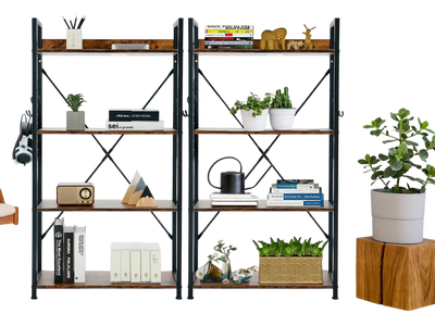 Costway 4-Tier Industrial Open Storage Bookshelf Coffee 92046571 New