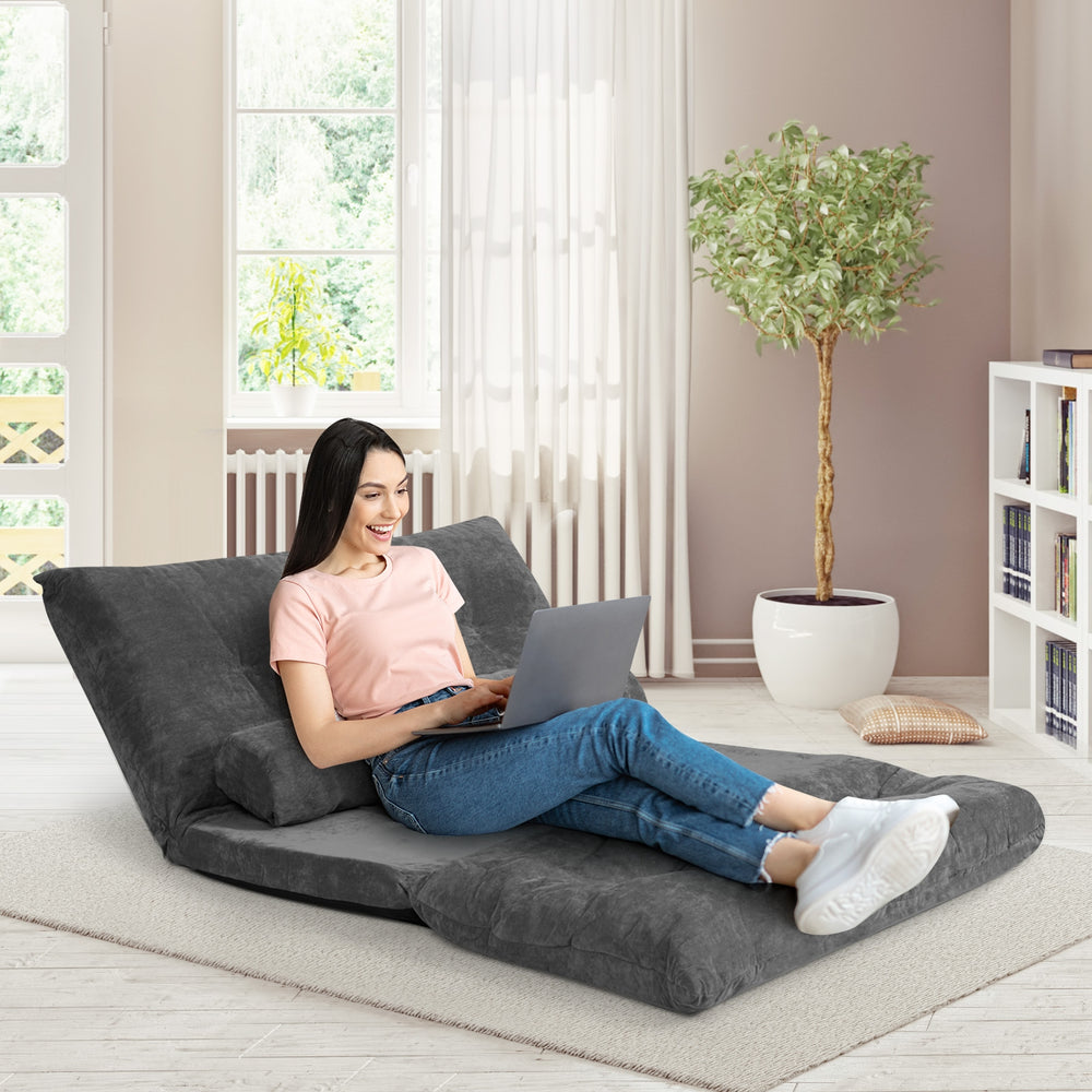 6-Position Adjustable Sleeper Lounge Couch with 2 Pillows-Gray - Gallery View 1 of 10