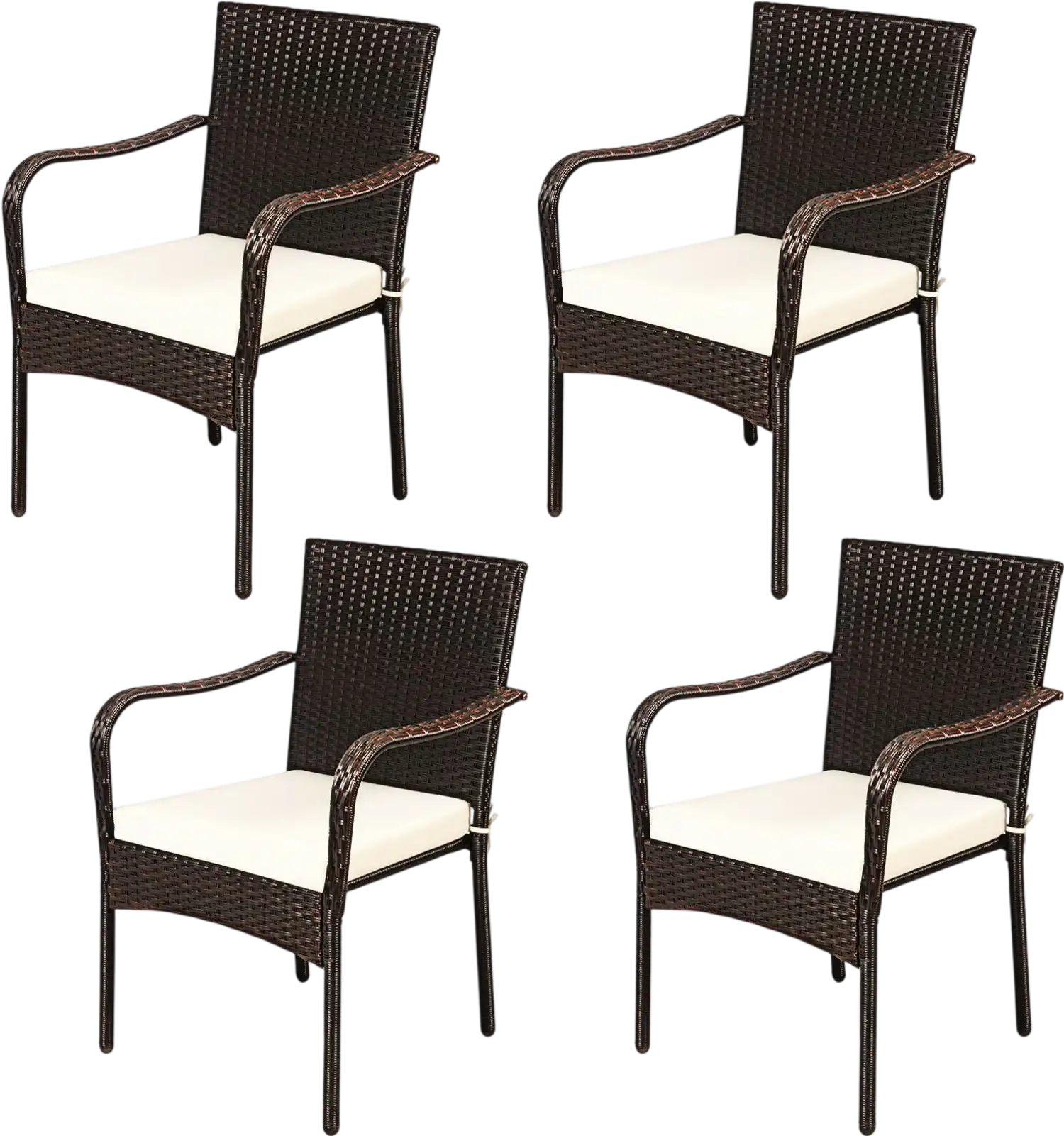 Costway Set of 4 Patio Rattan Stackable Dining Chairs Cushioned Armrest 56809431 New