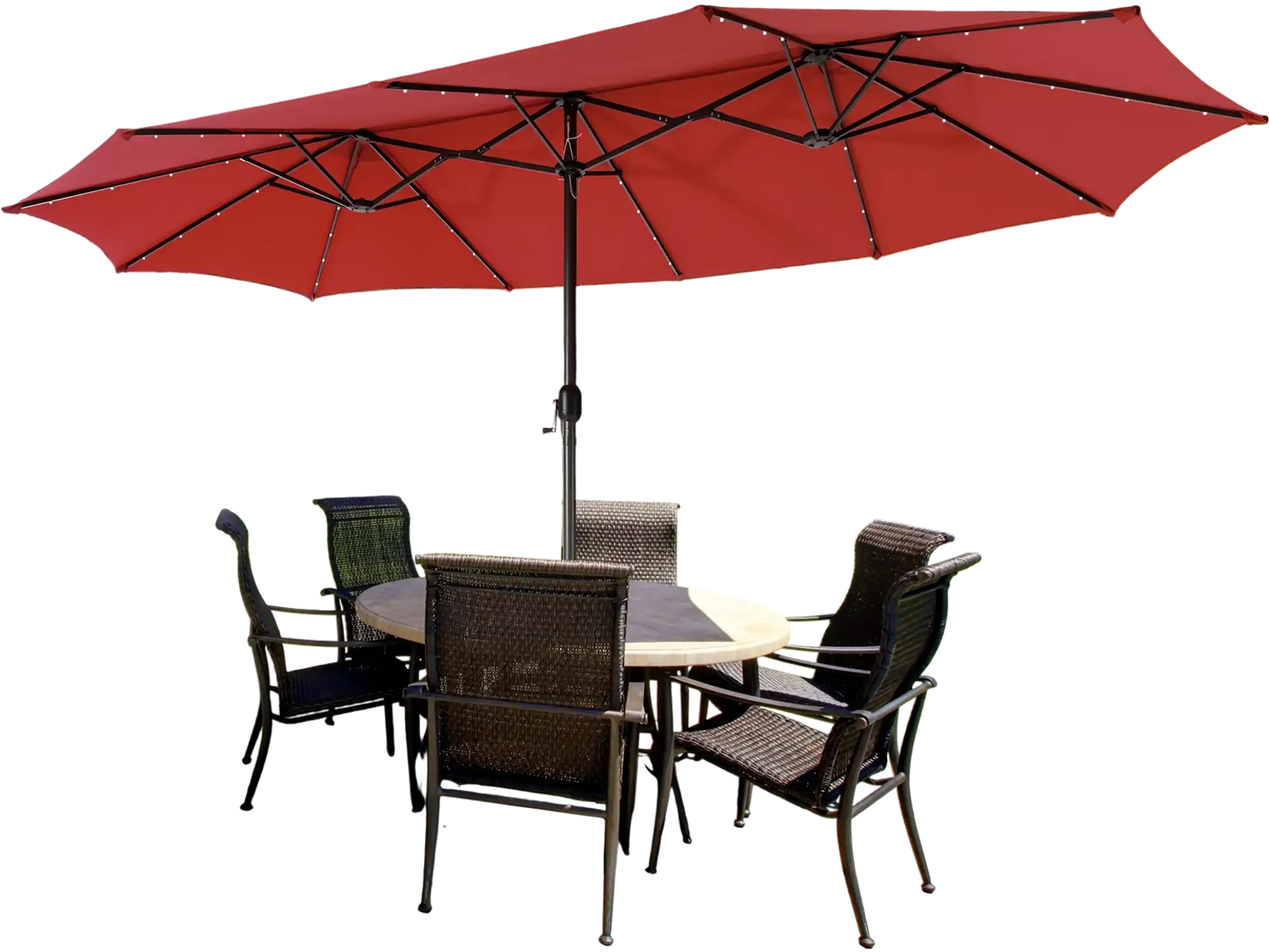 Costway 15' Twin Patio Umbrella w/ 48 Solar LED Lights Dark Red 51864930 New