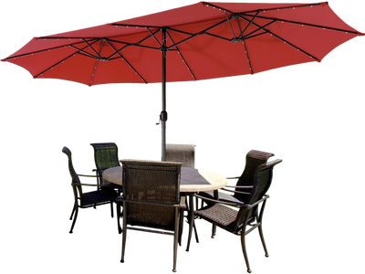 Costway 15' Twin Patio Umbrella w/ 48 Solar LED Lights Dark Red 51864930 New