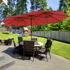15 Feet Twin Patio Umbrella with 48 Solar LED Lights-Dark Red - Gallery View 1 of 10