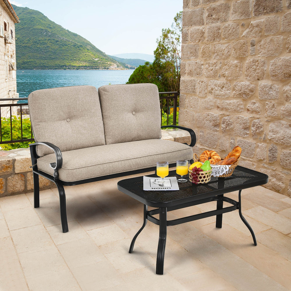 2 Pieces Patio Loveseat Bench Table Furniture Set with Cushioned Chair-Beige - Gallery View 1 of 8