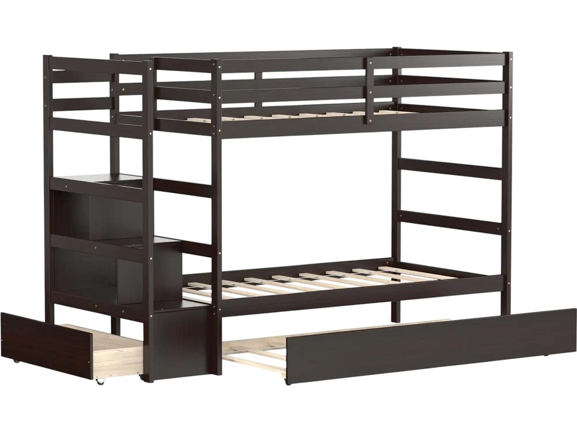 Costway Twin Over Twin Bunk Bed with Storage Shelf Drawer Trundle 94163027 New