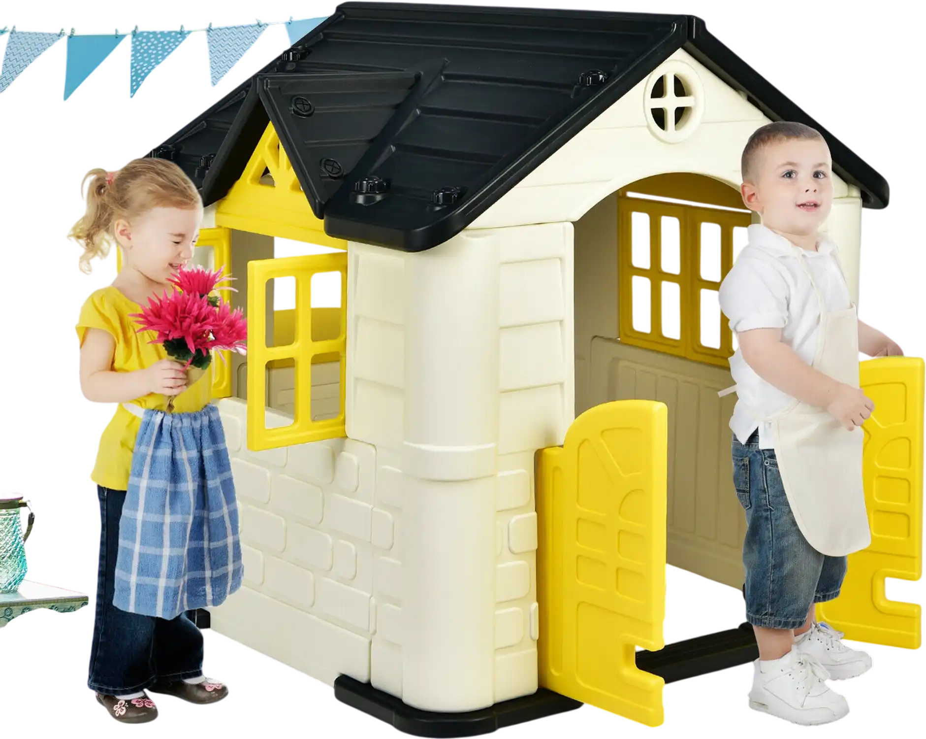 Costway Kids Pretend Playhouse Toy House 7-Pc Set Yellow 61253490 New