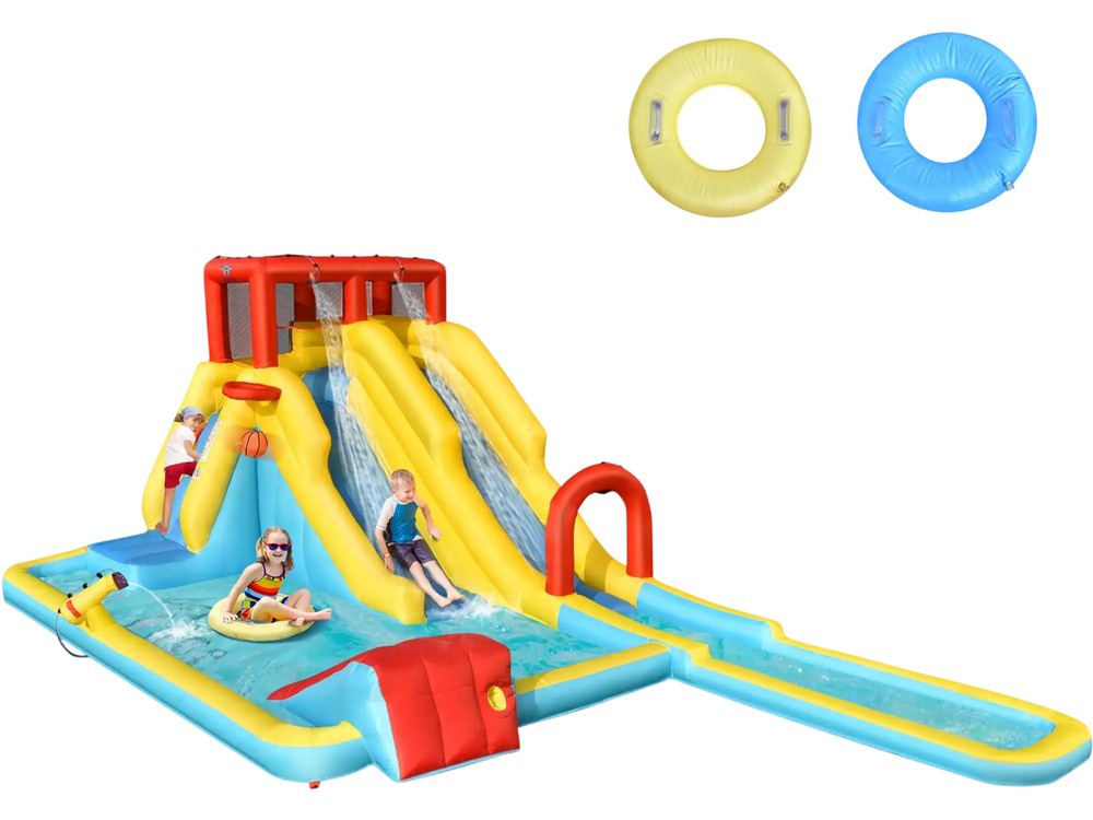 7-in-1 Inflatable Dual Slide Water Park Bounce House Without Blower