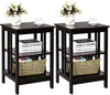 Dark brown 3-tier nightstand set with open compartments, ideal for storage in living room or bedroom.
